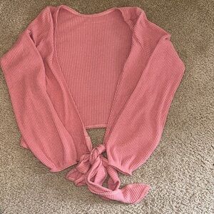 Hollister Pink Long Sleeve Ribbed Tie-Front Top